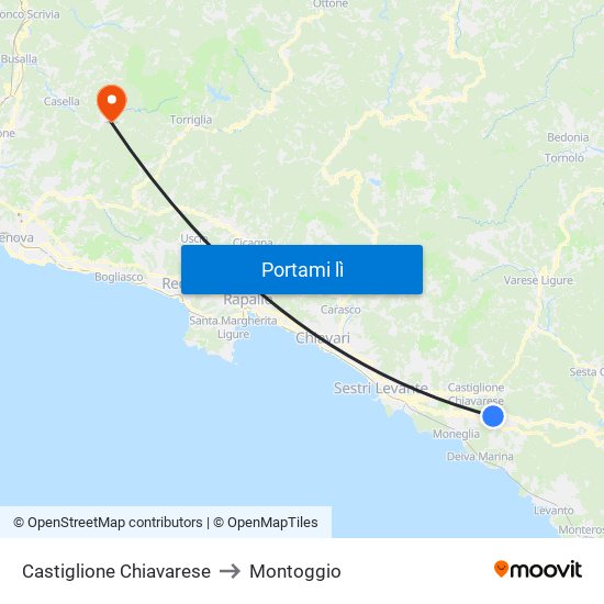 Castiglione Chiavarese to Montoggio map