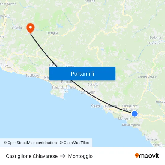 Castiglione Chiavarese to Montoggio map