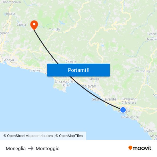 Moneglia to Montoggio map
