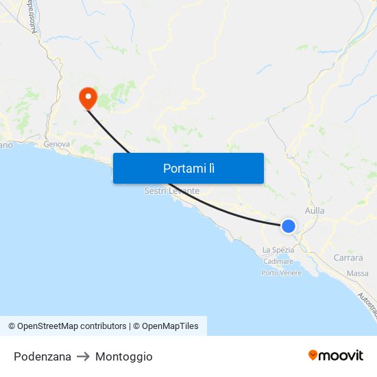 Podenzana to Montoggio map