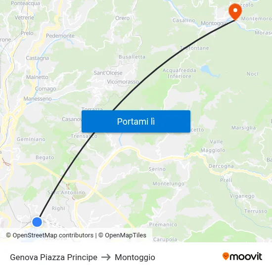 Genova Piazza Principe to Montoggio map