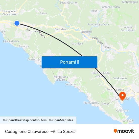 Castiglione Chiavarese to La Spezia map