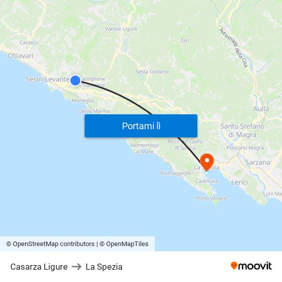 Casarza Ligure to La Spezia map