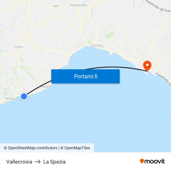 Vallecrosia to La Spezia map