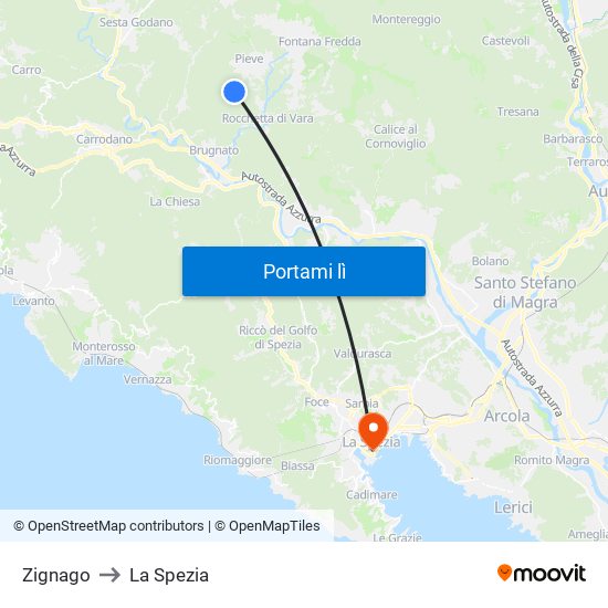 Zignago to La Spezia map