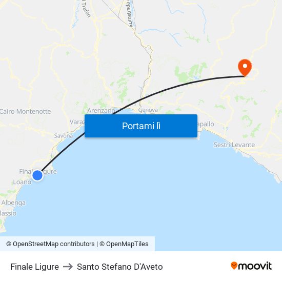 Finale Ligure to Santo Stefano D'Aveto map