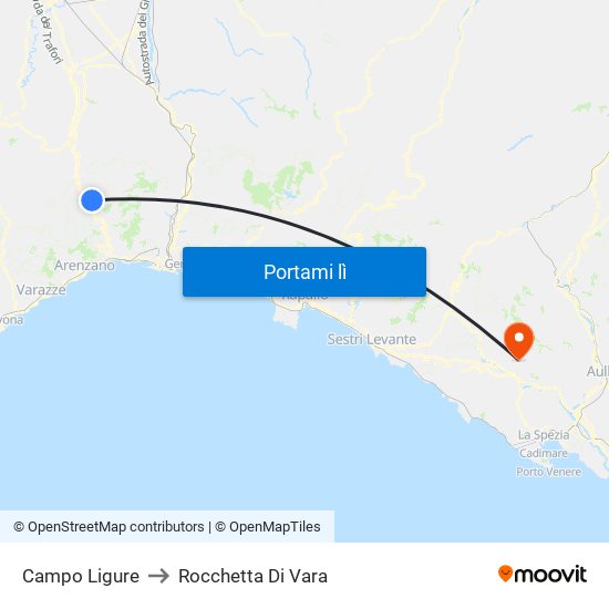 Campo Ligure to Rocchetta Di Vara map