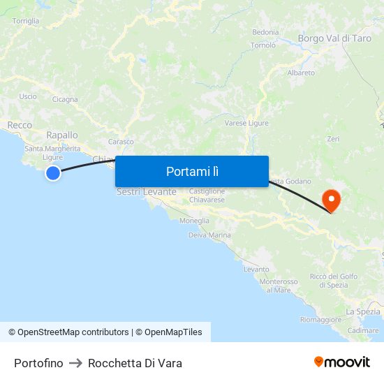 Portofino to Rocchetta Di Vara map