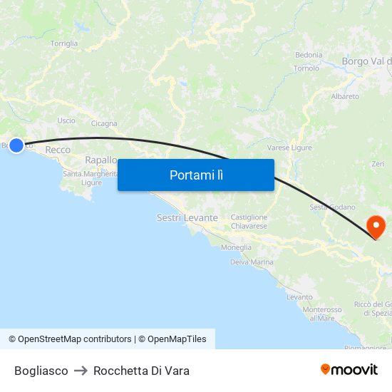 Bogliasco to Rocchetta Di Vara map