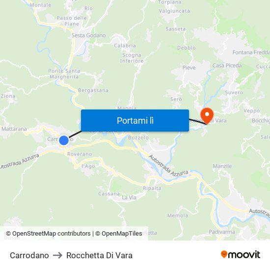 Carrodano to Rocchetta Di Vara map