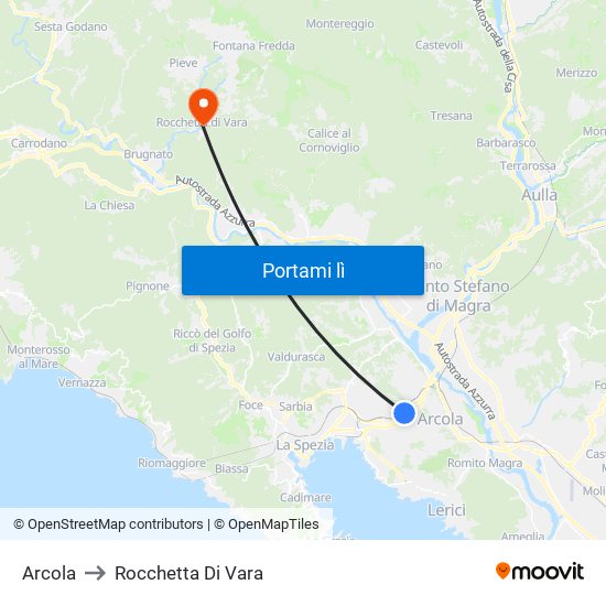 Arcola to Rocchetta Di Vara map