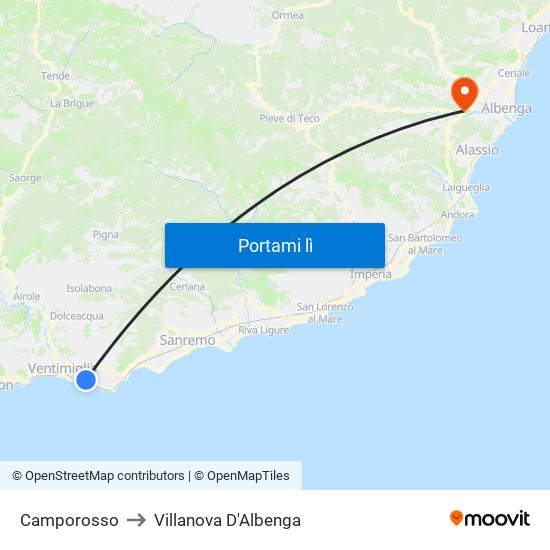 Camporosso to Villanova D'Albenga map
