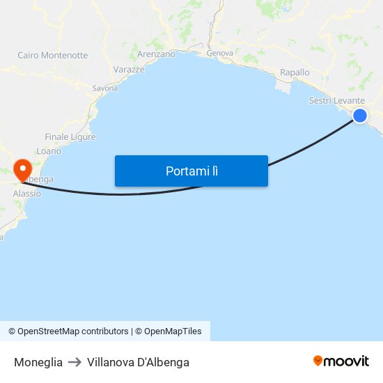 Moneglia to Villanova D'Albenga map