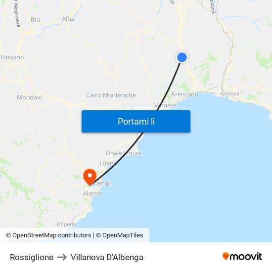 Rossiglione to Villanova D'Albenga map