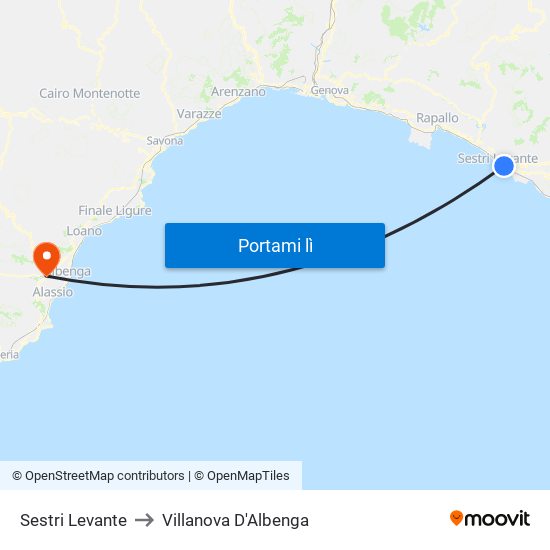 Sestri Levante to Villanova D'Albenga map