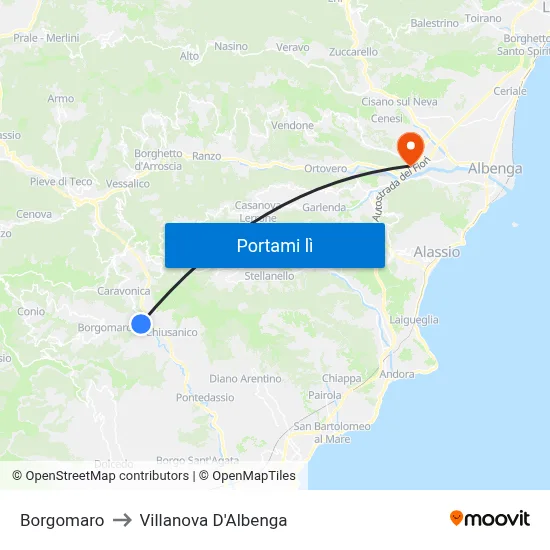 Borgomaro to Villanova D'Albenga map