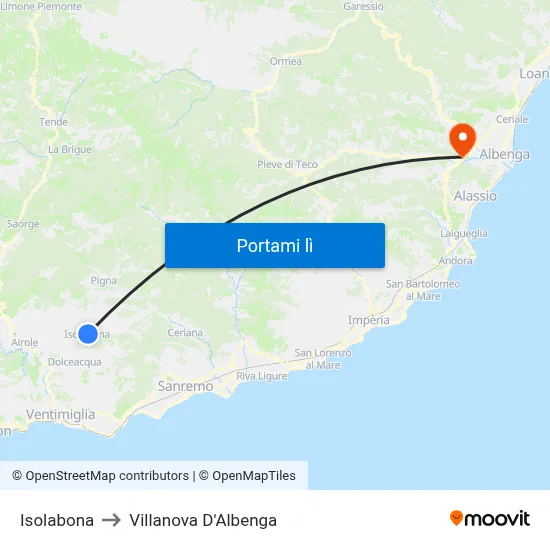 Isolabona to Villanova D'Albenga map