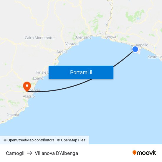 Camogli to Villanova D'Albenga map