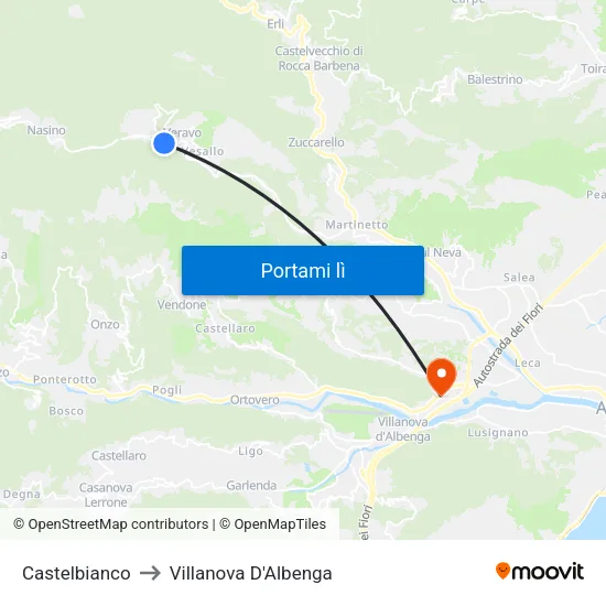 Castelbianco to Villanova D'Albenga map