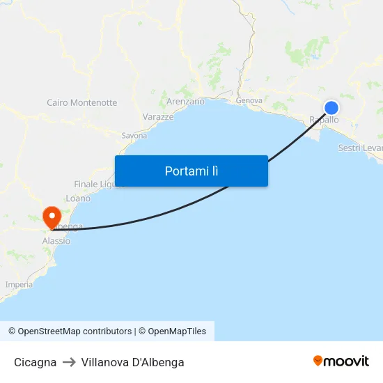 Cicagna to Villanova D'Albenga map