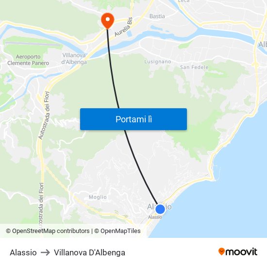 Alassio to Villanova D'Albenga map