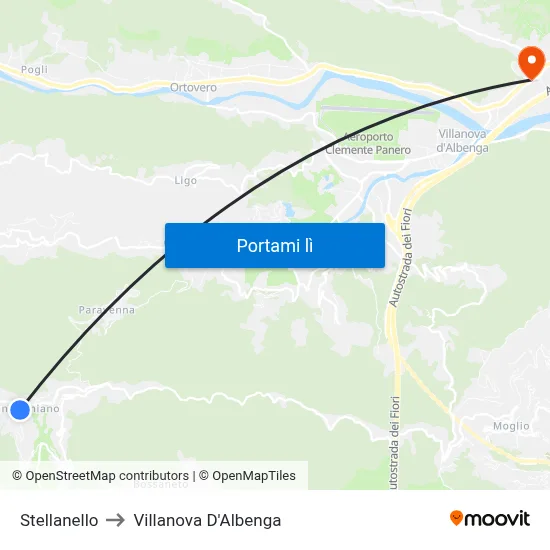 Stellanello to Villanova D'Albenga map