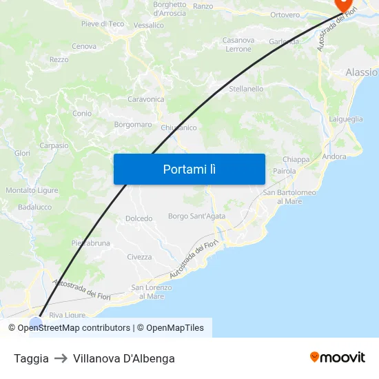 Taggia to Villanova D'Albenga map
