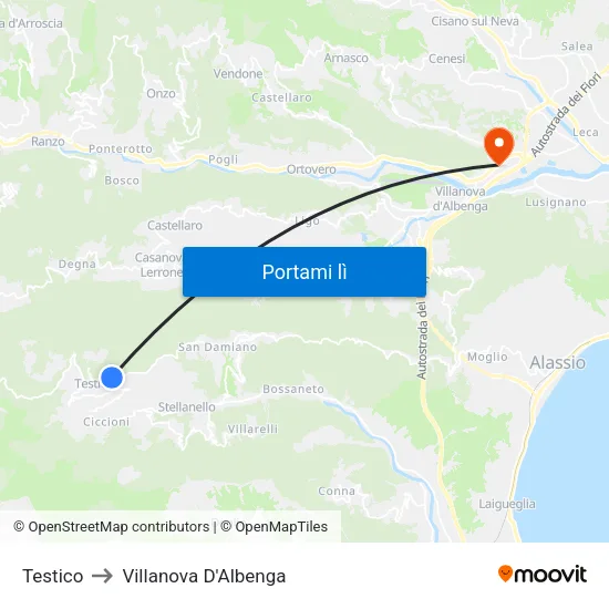 Testico to Villanova D'Albenga map