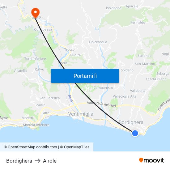 Bordighera to Airole map