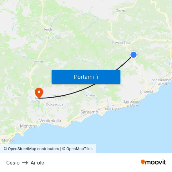 Cesio to Airole map