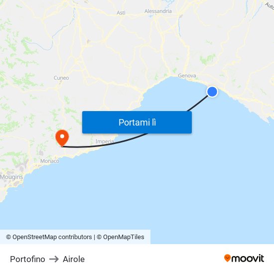 Portofino to Airole map