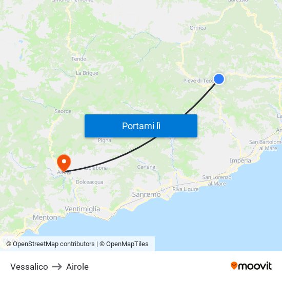 Vessalico to Airole map