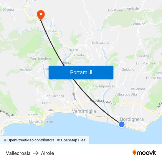 Vallecrosia to Airole map