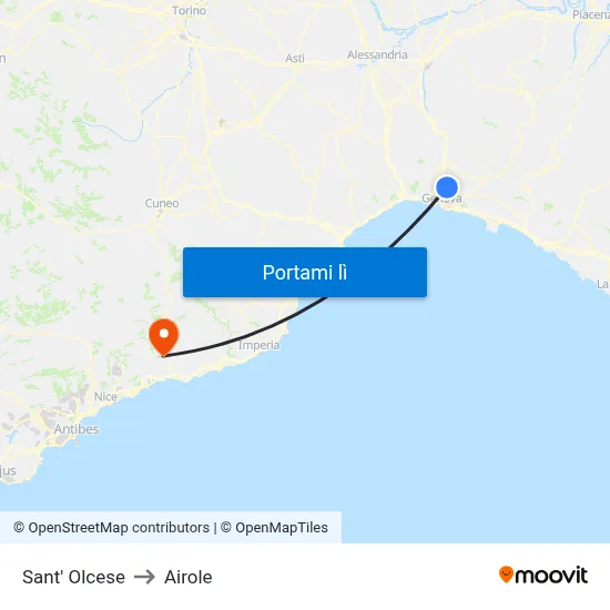 Sant' Olcese to Airole map