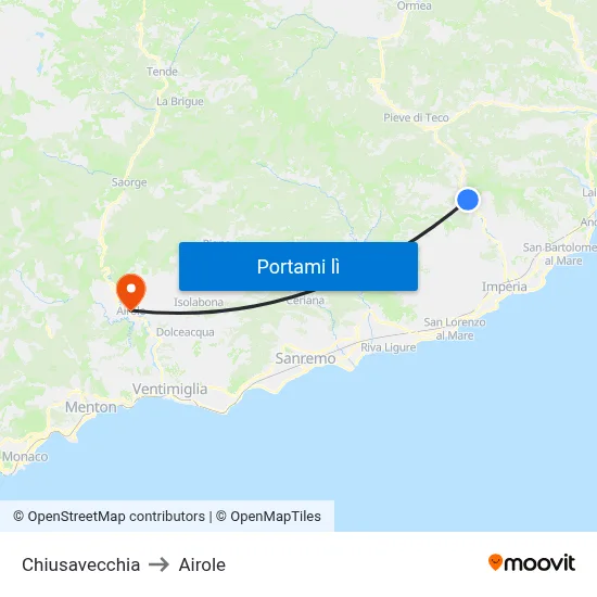 Chiusavecchia to Airole map
