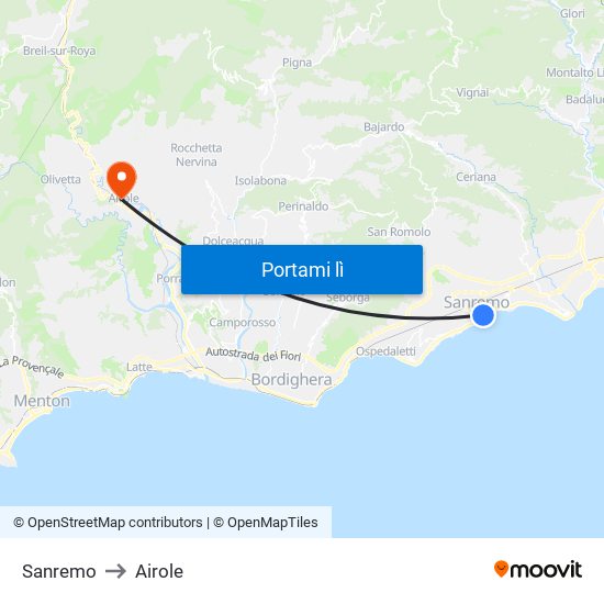 Sanremo to Airole map