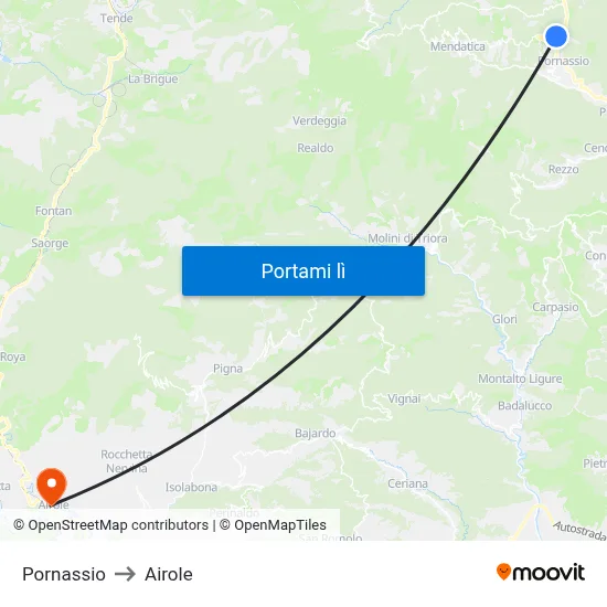 Pornassio to Airole map