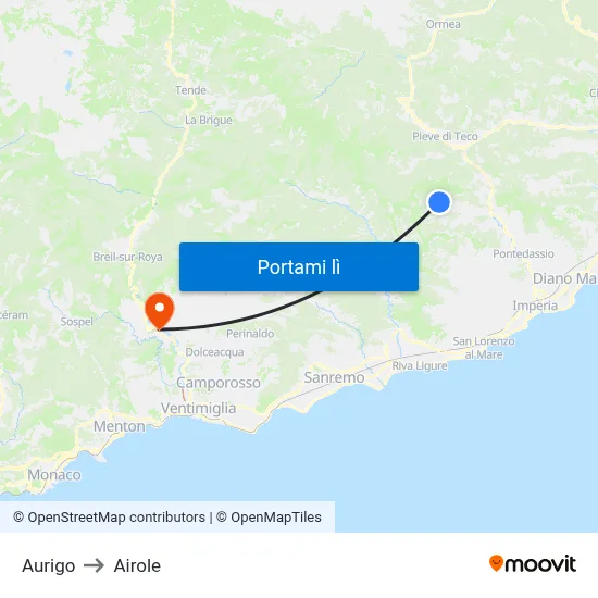 Aurigo to Airole map