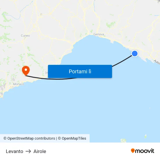 Levanto to Airole map