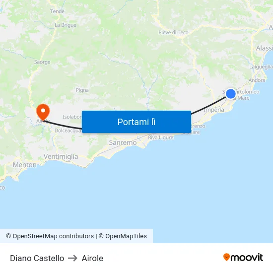 Diano Castello to Airole map