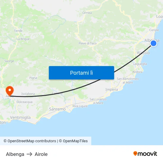 Albenga to Airole map