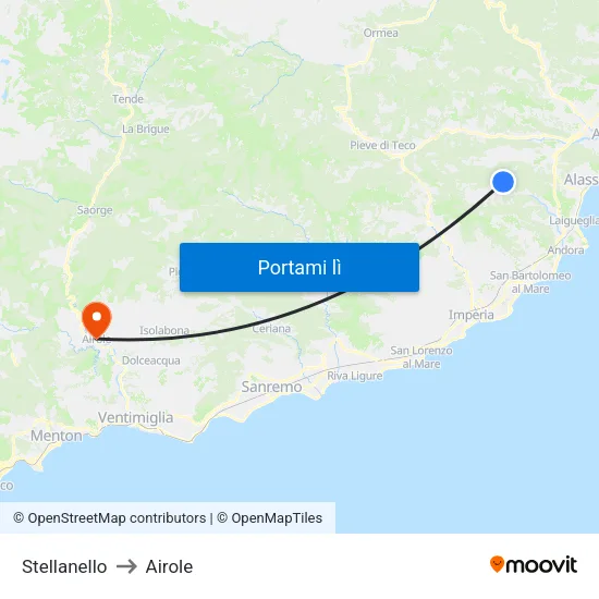 Stellanello to Airole map
