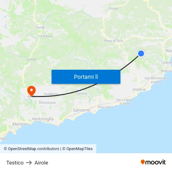 Testico to Airole map