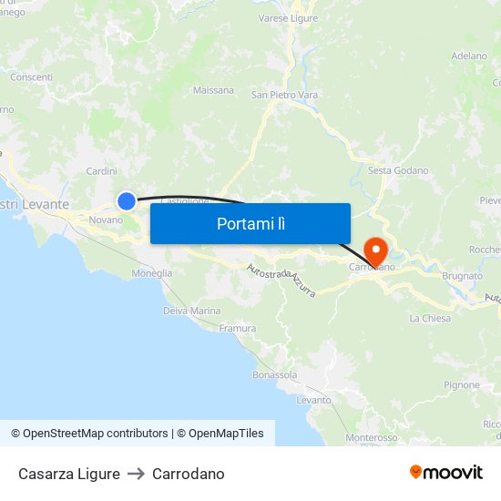 Casarza Ligure to Carrodano map