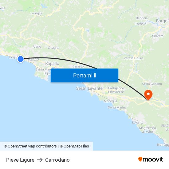 Pieve Ligure to Carrodano map