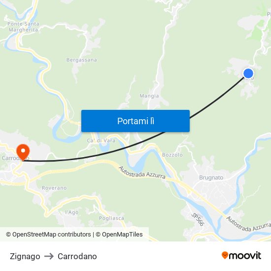 Zignago to Carrodano map