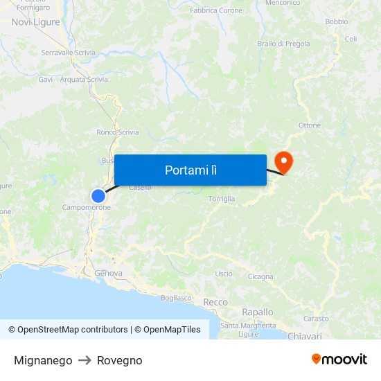 Mignanego to Rovegno map
