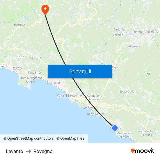 Levanto to Rovegno map