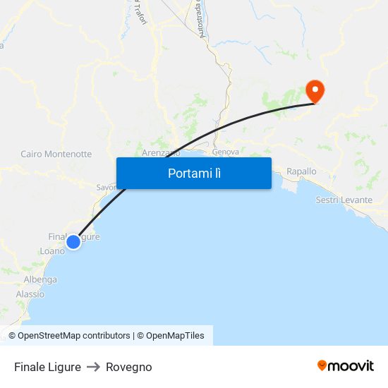 Finale Ligure to Rovegno map