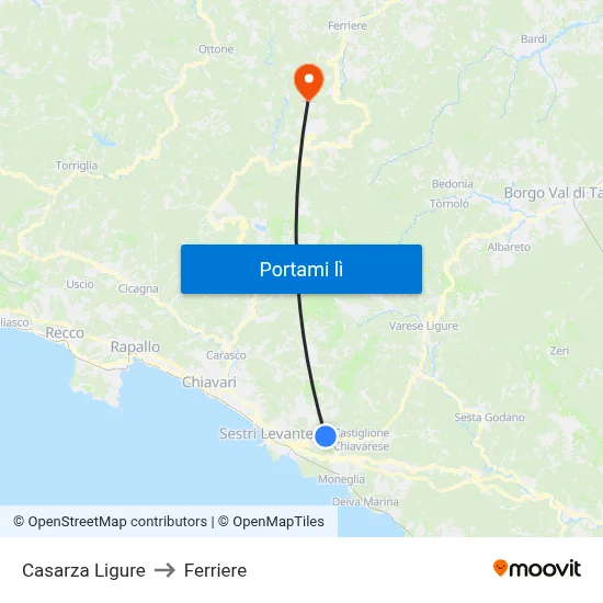 Casarza Ligure to Ferriere map